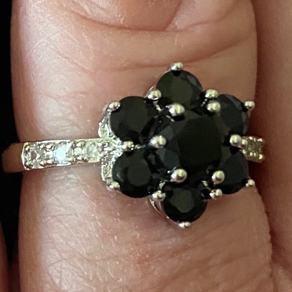 STAMPED S925 BLACK SAPPHIRE/CZs RING - Picture 4 of 10